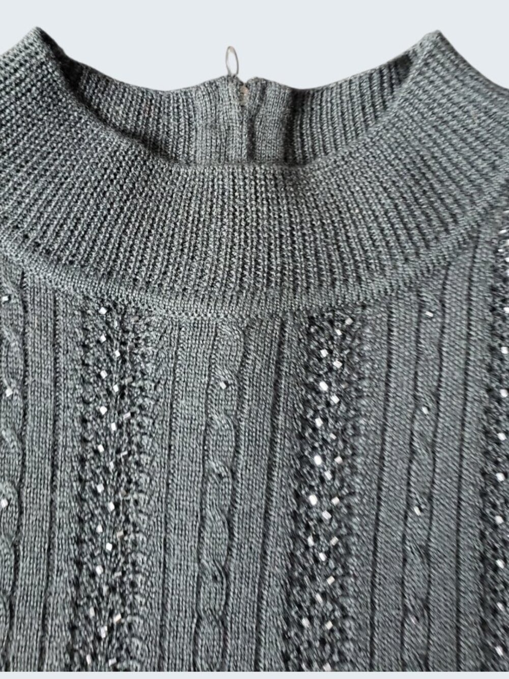 Alfred Dunner Embelished Mock Neck Knit Top W/Sparkle Details Black Large - Picture 10 of 12